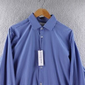 Mizzen+Main Brighton Gingham Performance Dress Shirt Men's Large Trim Fit Navy
